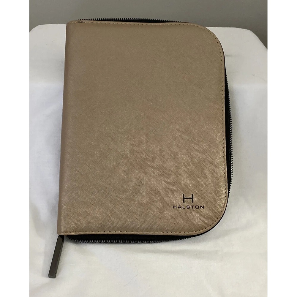 Halston Jewelry Travel Organizer Case Portfolio Holder Gold 9"x6" Zip NWOT Flaw